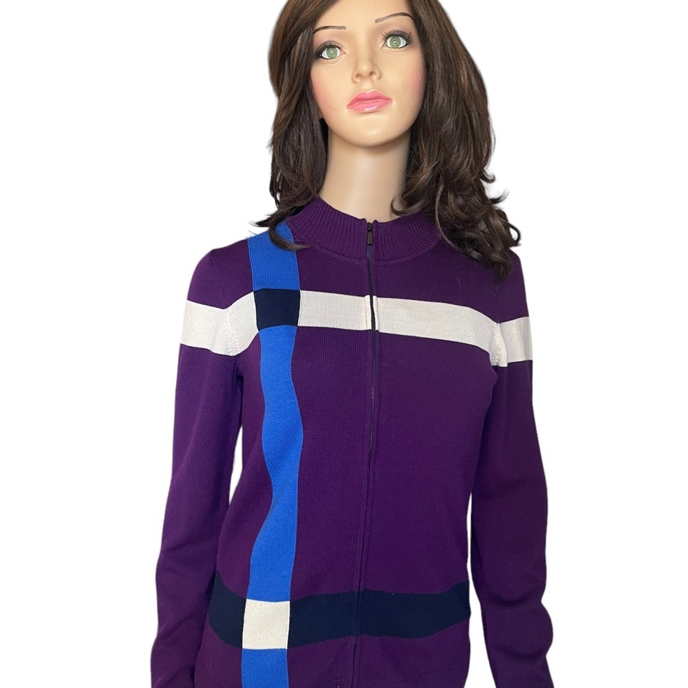St. John Violet Multi Color Block. Zip Front Swea… - image 2